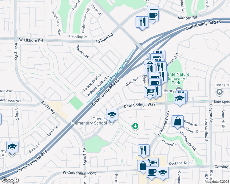 map of restaurants, bars, coffee shops, grocery stores, and more near 6741 Lookout Lodge Lane in North Las Vegas