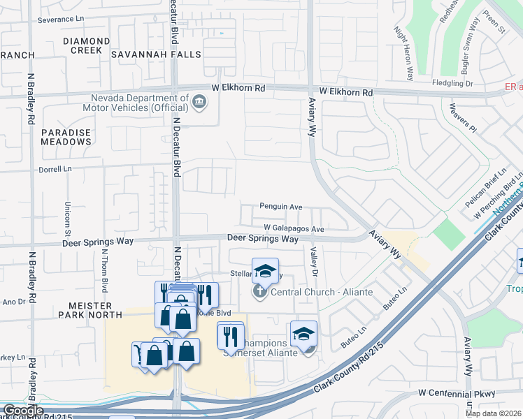 map of restaurants, bars, coffee shops, grocery stores, and more near 4441 Penguin Avenue in North Las Vegas
