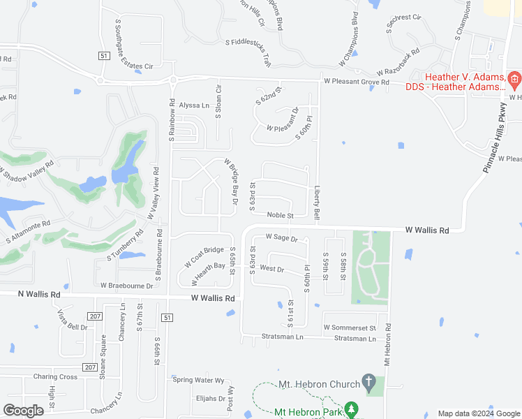 map of restaurants, bars, coffee shops, grocery stores, and more near 6111 Noble Street in Rogers