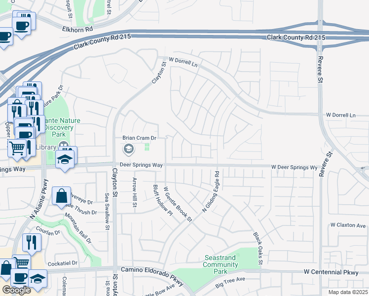 map of restaurants, bars, coffee shops, grocery stores, and more near 6842 Fallen Rock Street in North Las Vegas