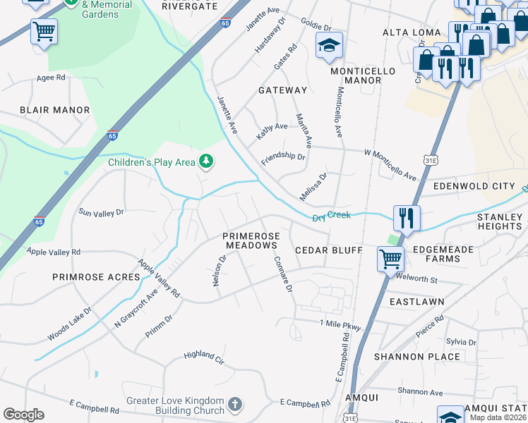 map of restaurants, bars, coffee shops, grocery stores, and more near 1211 North Graycroft Avenue in Nashville