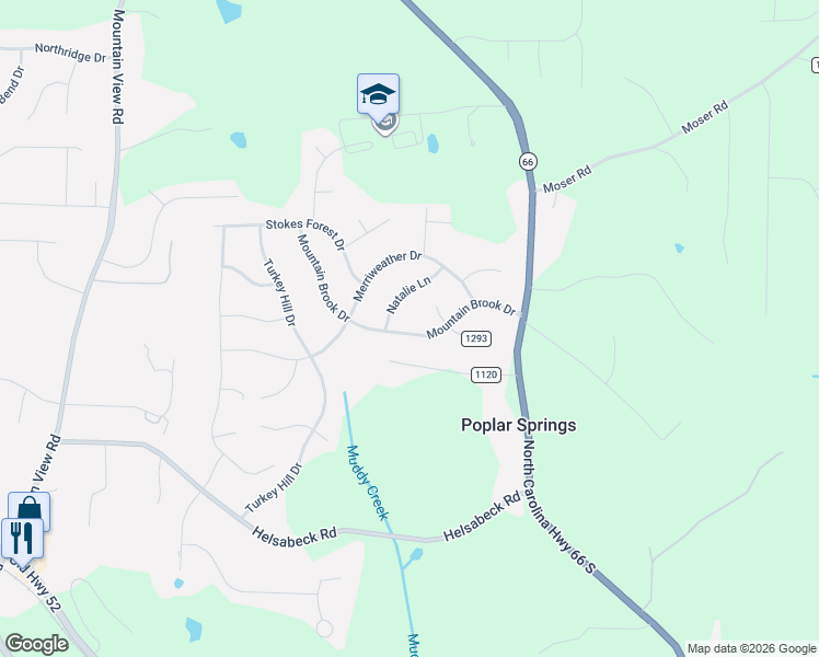 map of restaurants, bars, coffee shops, grocery stores, and more near 313 Mountain Brook Drive in King