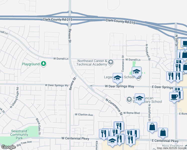 map of restaurants, bars, coffee shops, grocery stores, and more near 513 Ruby Mesa Avenue in North Las Vegas