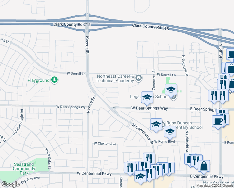 map of restaurants, bars, coffee shops, grocery stores, and more near 513 Ruby Mesa Avenue in North Las Vegas