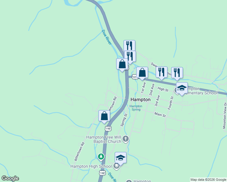 map of restaurants, bars, coffee shops, grocery stores, and more near 102 Arwood Hill Road in Hampton