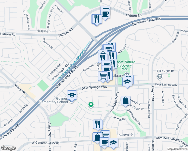 map of restaurants, bars, coffee shops, grocery stores, and more near 2813 Dowitcher Avenue in North Las Vegas