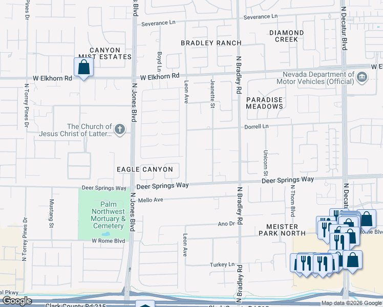 map of restaurants, bars, coffee shops, grocery stores, and more near 6931 Leon Avenue in Las Vegas