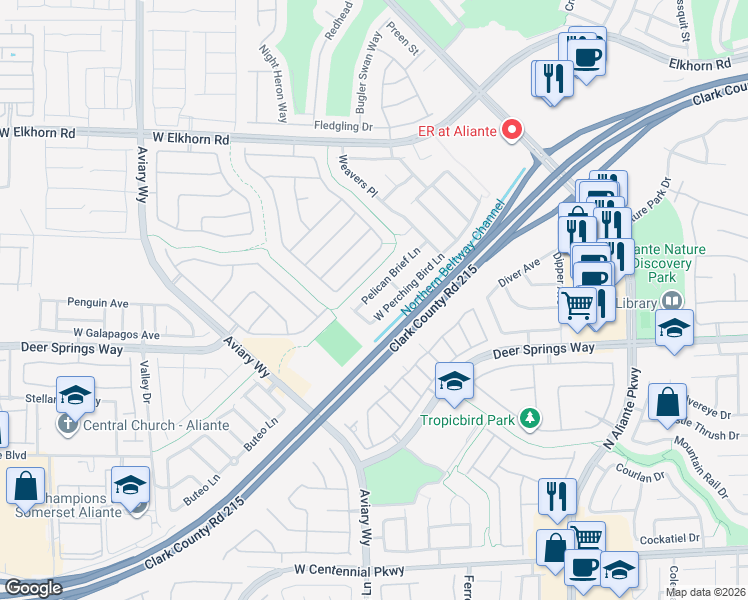 map of restaurants, bars, coffee shops, grocery stores, and more near 3625 Pelican Brief Lane in North Las Vegas