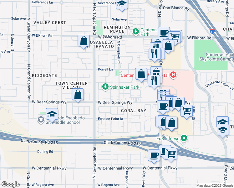map of restaurants, bars, coffee shops, grocery stores, and more near 6827 North Campbell Road in Las Vegas