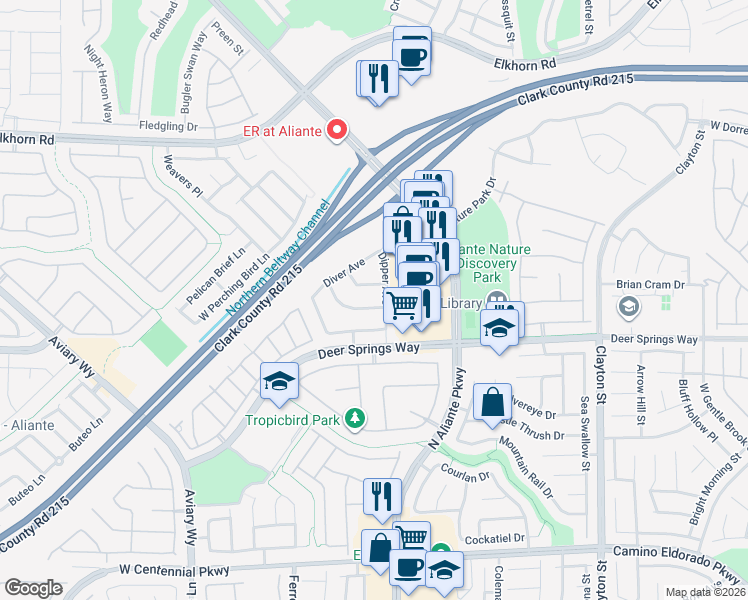 map of restaurants, bars, coffee shops, grocery stores, and more near 2813 Dowitcher Avenue in North Las Vegas