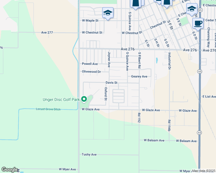 map of restaurants, bars, coffee shops, grocery stores, and more near 526 Miller Avenue in Exeter