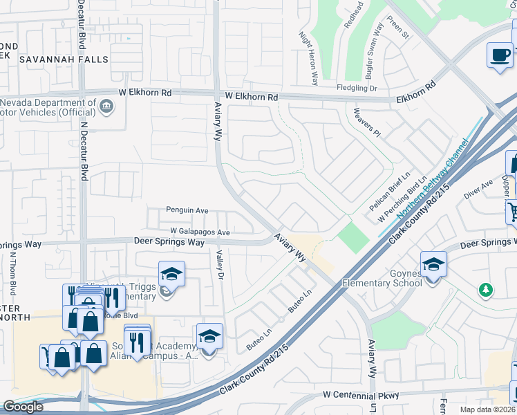 map of restaurants, bars, coffee shops, grocery stores, and more near 4137 Cackling Goose Drive in North Las Vegas
