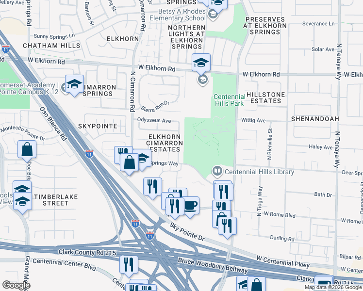 map of restaurants, bars, coffee shops, grocery stores, and more near 6820 Rosinwood Street in Las Vegas