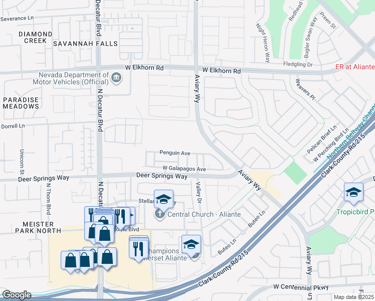 map of restaurants, bars, coffee shops, grocery stores, and more near 4320 Penguin Avenue in North Las Vegas