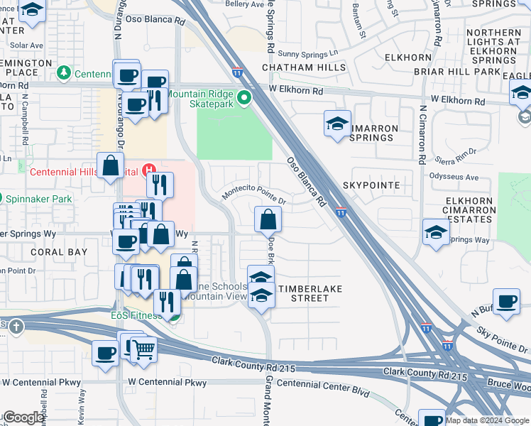 map of restaurants, bars, coffee shops, grocery stores, and more near 6832 Vacarez Drive in Las Vegas