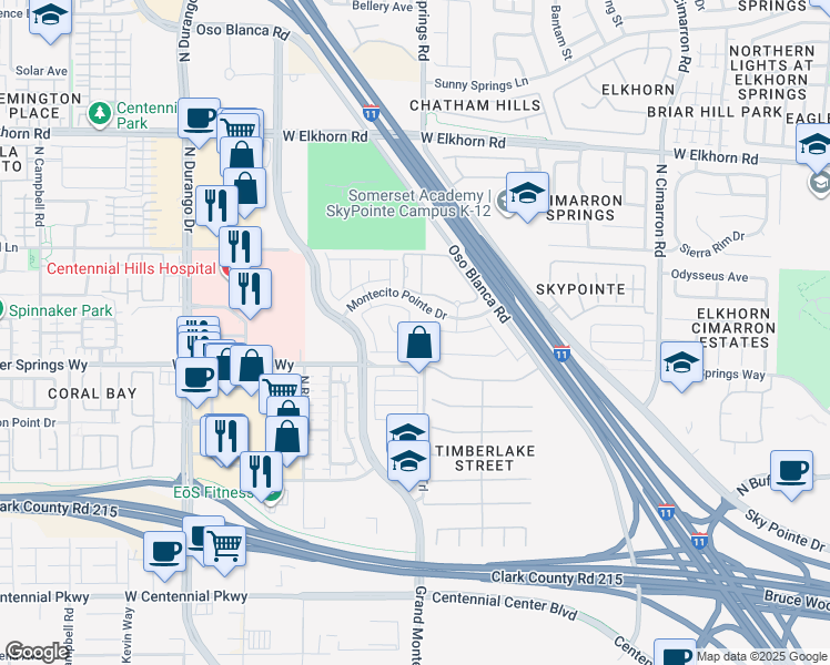 map of restaurants, bars, coffee shops, grocery stores, and more near 6832 Vacarez Drive in Las Vegas