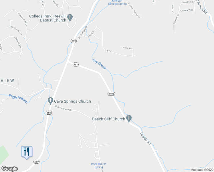 map of restaurants, bars, coffee shops, grocery stores, and more near 333 Laurels Road in Johnson City