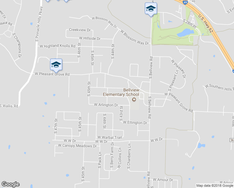 map of restaurants, bars, coffee shops, grocery stores, and more near 4305 Braymore Drive in Rogers