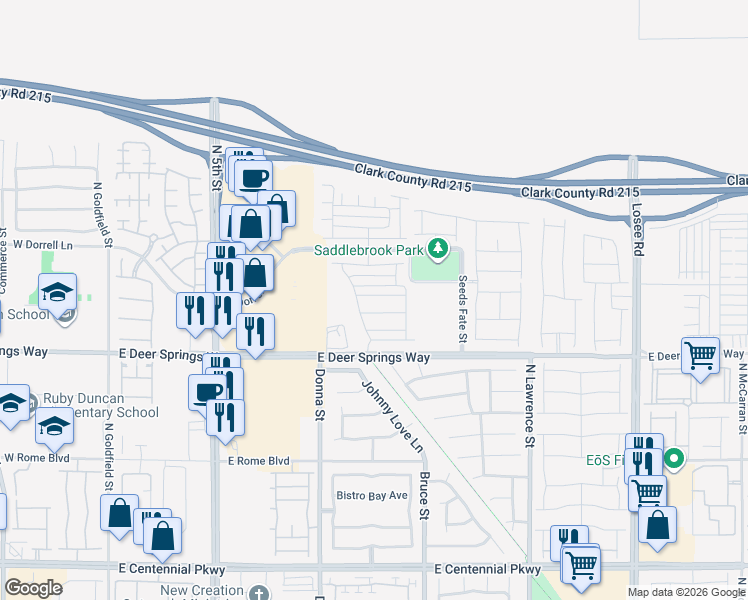 map of restaurants, bars, coffee shops, grocery stores, and more near 1103 Desert Dome Avenue in North Las Vegas