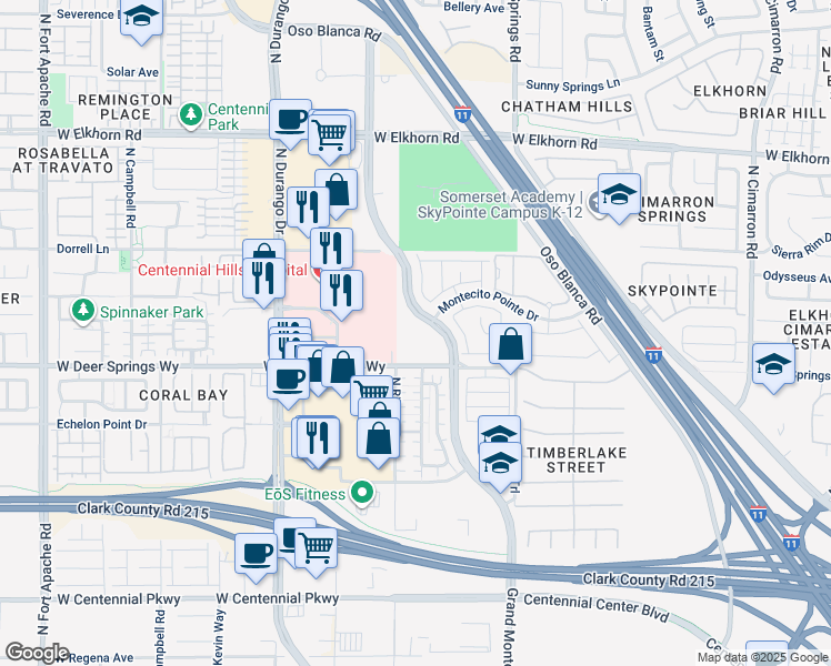 map of restaurants, bars, coffee shops, grocery stores, and more near 8550 West Deer Springs Way in Las Vegas