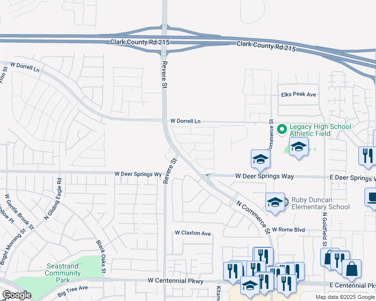 map of restaurants, bars, coffee shops, grocery stores, and more near 553 Grand Cascade Place in North Las Vegas