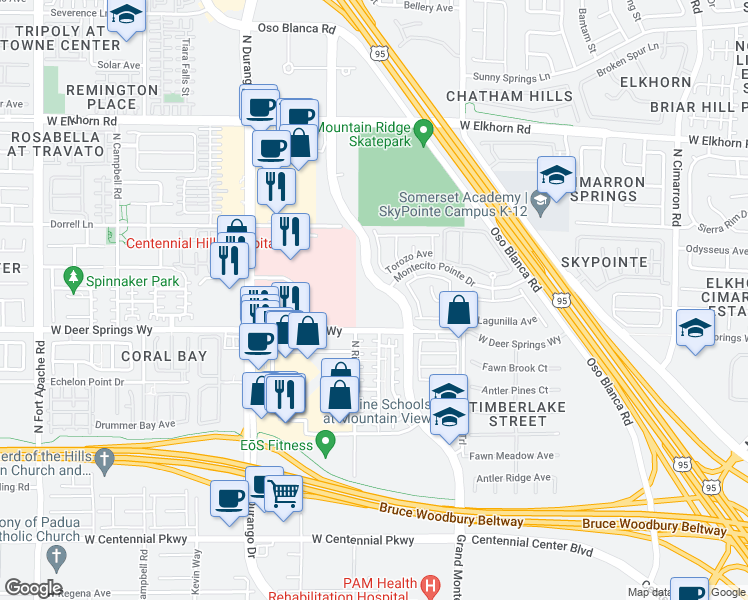map of restaurants, bars, coffee shops, grocery stores, and more near 8556 West Deer Springs Way in Las Vegas