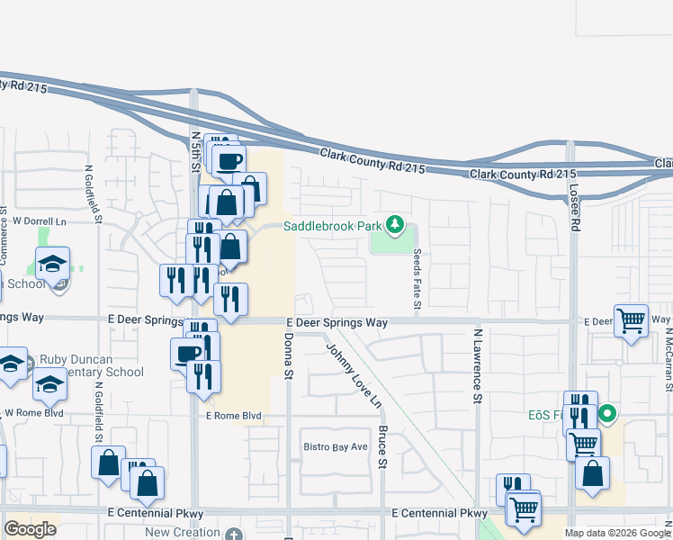 map of restaurants, bars, coffee shops, grocery stores, and more near 1103 Desert Dome Avenue in North Las Vegas