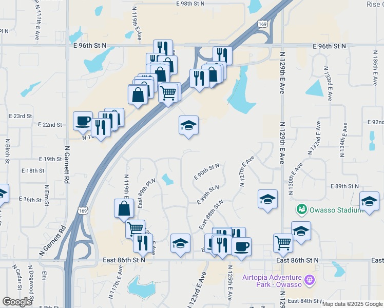map of restaurants, bars, coffee shops, grocery stores, and more near 8925 North 123rd East Avenue in Owasso