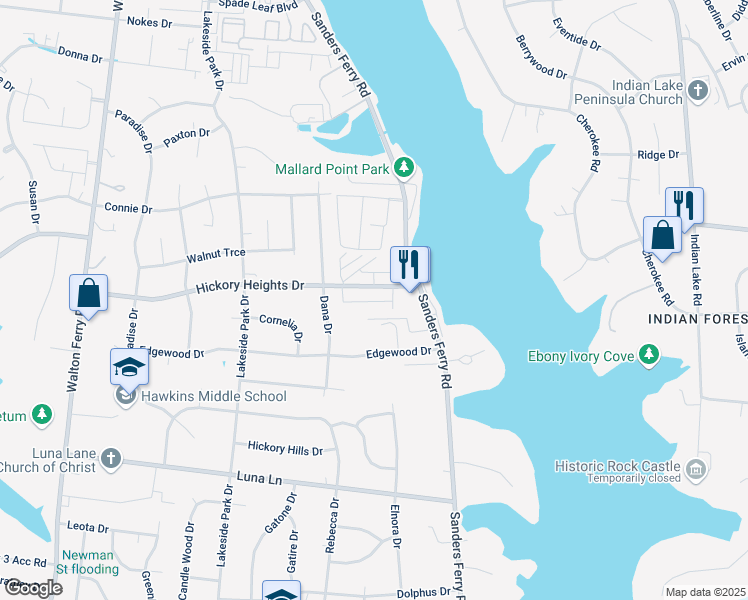 map of restaurants, bars, coffee shops, grocery stores, and more near 111 Crossfield Drive in Hendersonville