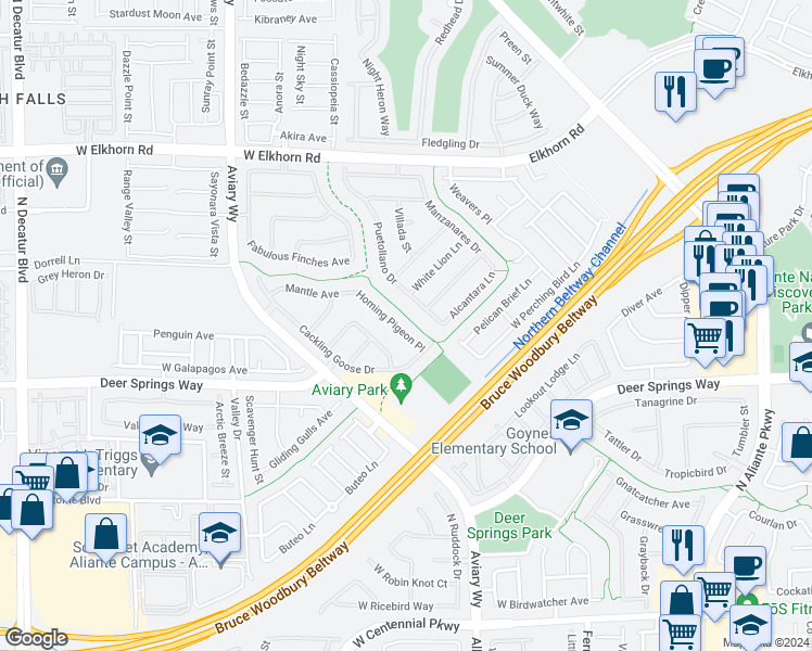 map of restaurants, bars, coffee shops, grocery stores, and more near 6904 Homing Pigeon Street in North Las Vegas