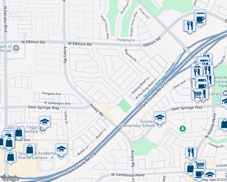 map of restaurants, bars, coffee shops, grocery stores, and more near 6904 Homing Pigeon Place in North Las Vegas