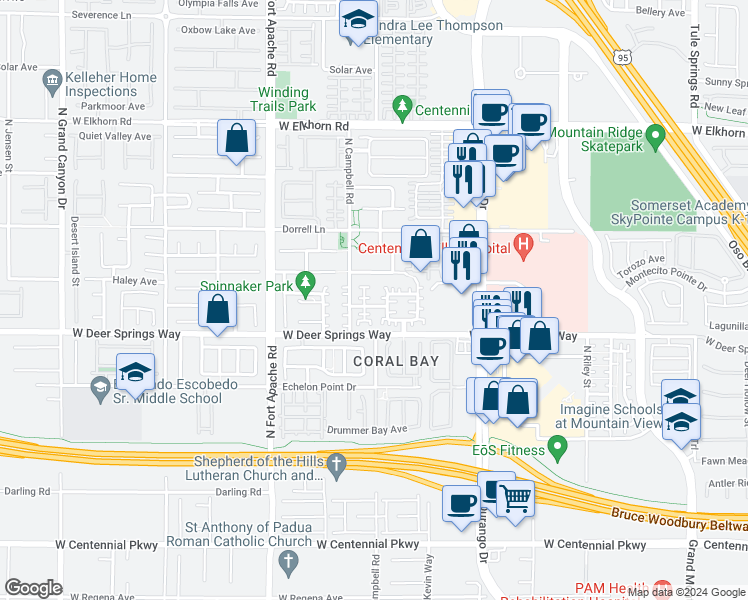 map of restaurants, bars, coffee shops, grocery stores, and more near 6848 Sweet Pecan Street in Las Vegas
