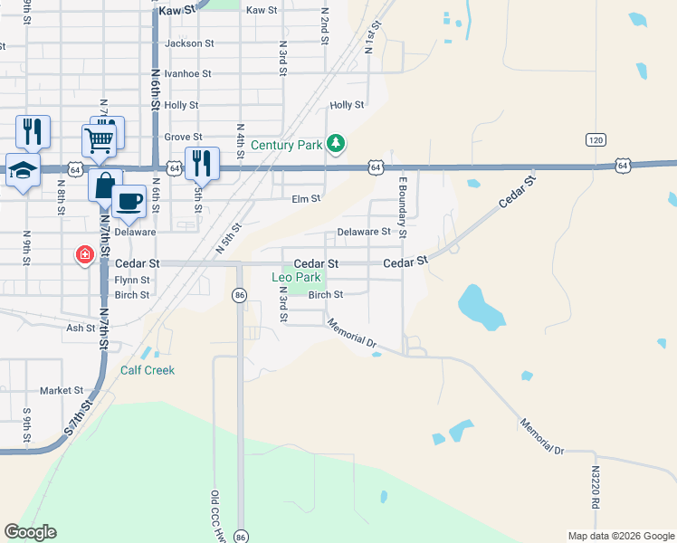 map of restaurants, bars, coffee shops, grocery stores, and more near 111 Cedar Street in Perry