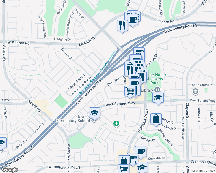 map of restaurants, bars, coffee shops, grocery stores, and more near 6929 Diver Avenue in North Las Vegas
