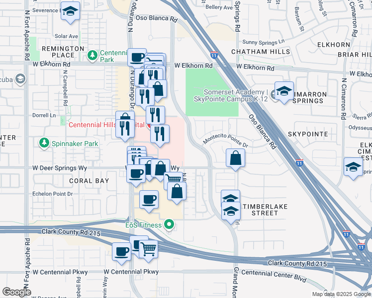 map of restaurants, bars, coffee shops, grocery stores, and more near 8550 West Deer Springs Way in Las Vegas