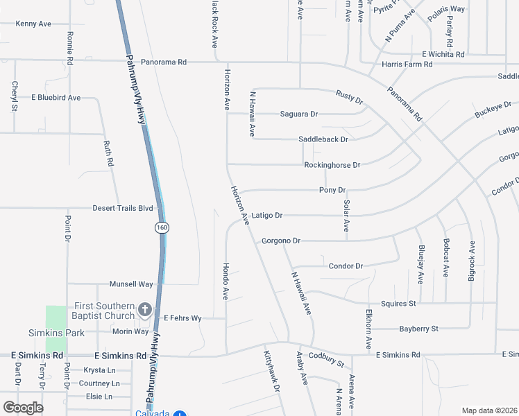 map of restaurants, bars, coffee shops, grocery stores, and more near 1160 Latigo Drive in Pahrump