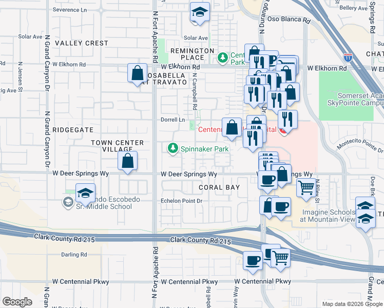 map of restaurants, bars, coffee shops, grocery stores, and more near 6837 North Campbell Road in Las Vegas