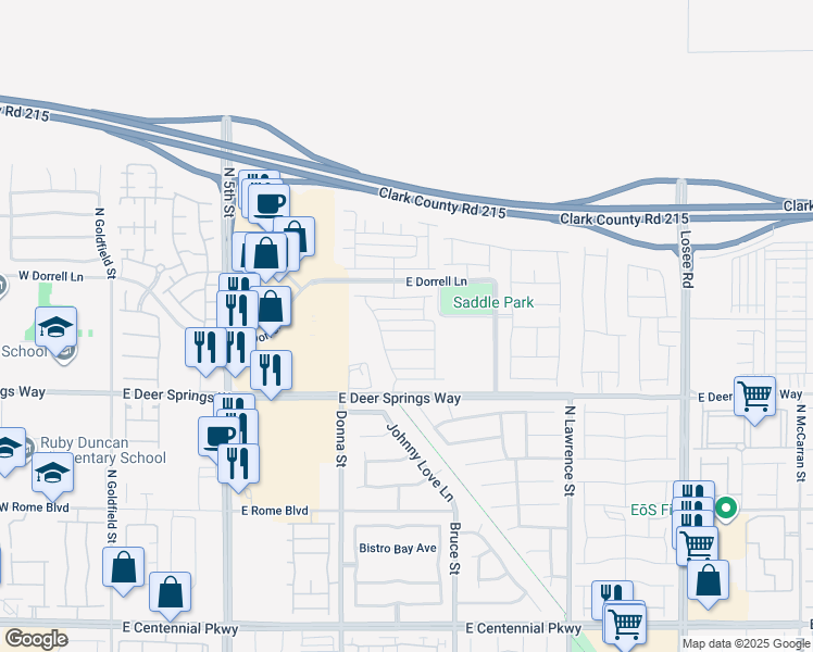 map of restaurants, bars, coffee shops, grocery stores, and more near 1111 Frye Mesa Ave in North Las Vegas