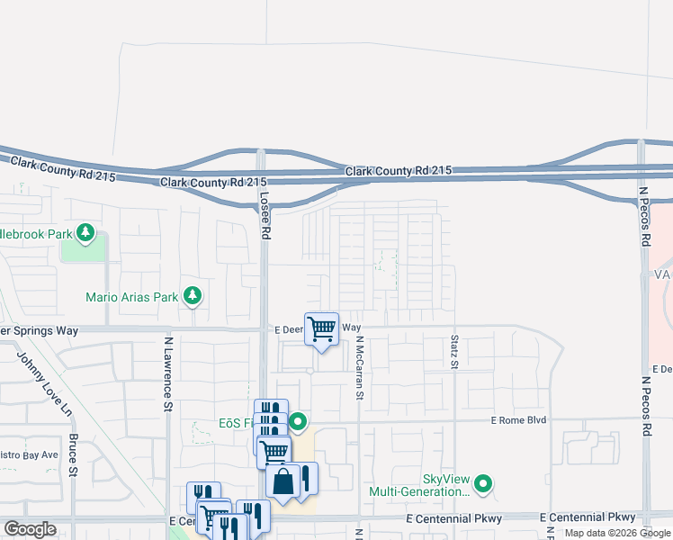 map of restaurants, bars, coffee shops, grocery stores, and more near Bruce Woodbury Beltway in North Las Vegas