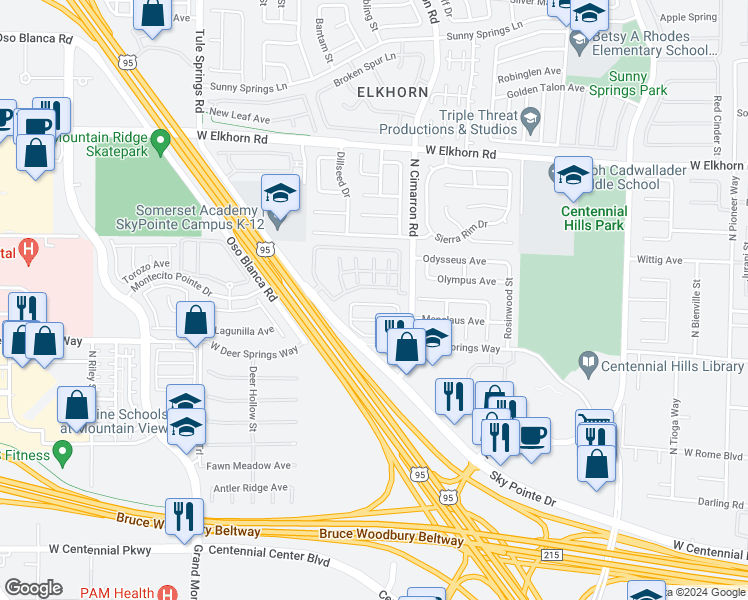 map of restaurants, bars, coffee shops, grocery stores, and more near 8036 West Anasazi Ranch Avenue in Las Vegas