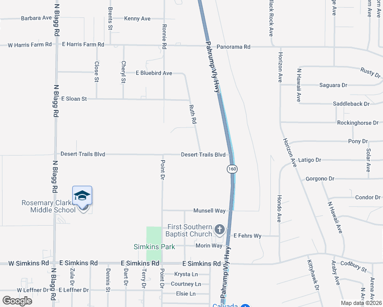 map of restaurants, bars, coffee shops, grocery stores, and more near 630 Desert Trails Boulevard in Pahrump