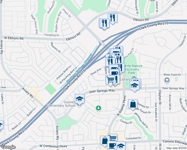 map of restaurants, bars, coffee shops, grocery stores, and more near 7009 Diver Avenue in North Las Vegas