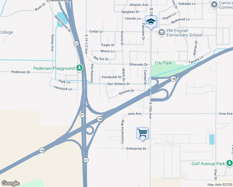 map of restaurants, bars, coffee shops, grocery stores, and more near 1527 Capitola Court in Lemoore