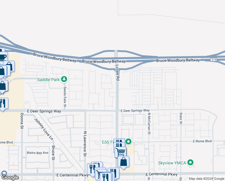 map of restaurants, bars, coffee shops, grocery stores, and more near 2415 Celta Vigo Avenue in North Las Vegas
