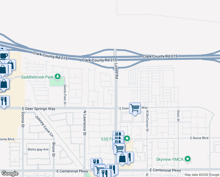map of restaurants, bars, coffee shops, grocery stores, and more near Losee Road in North Las Vegas