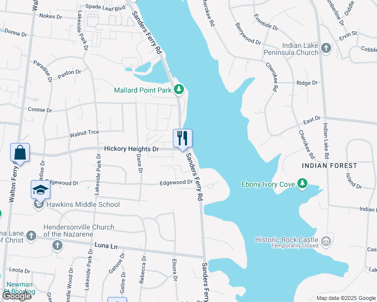 map of restaurants, bars, coffee shops, grocery stores, and more near 259 Sanders Ferry Road in Hendersonville