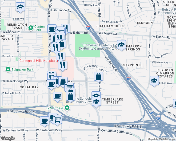 map of restaurants, bars, coffee shops, grocery stores, and more near 8467 Vacarez Drive in Las Vegas