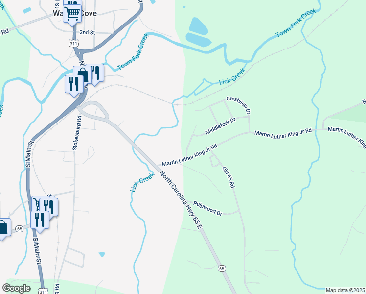 map of restaurants, bars, coffee shops, grocery stores, and more near 1027 Kingswood Court in Walnut Cove