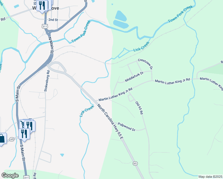 map of restaurants, bars, coffee shops, grocery stores, and more near 1027 Kingswood Court in Walnut Cove