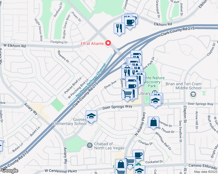 map of restaurants, bars, coffee shops, grocery stores, and more near 6946 Diver Avenue in North Las Vegas